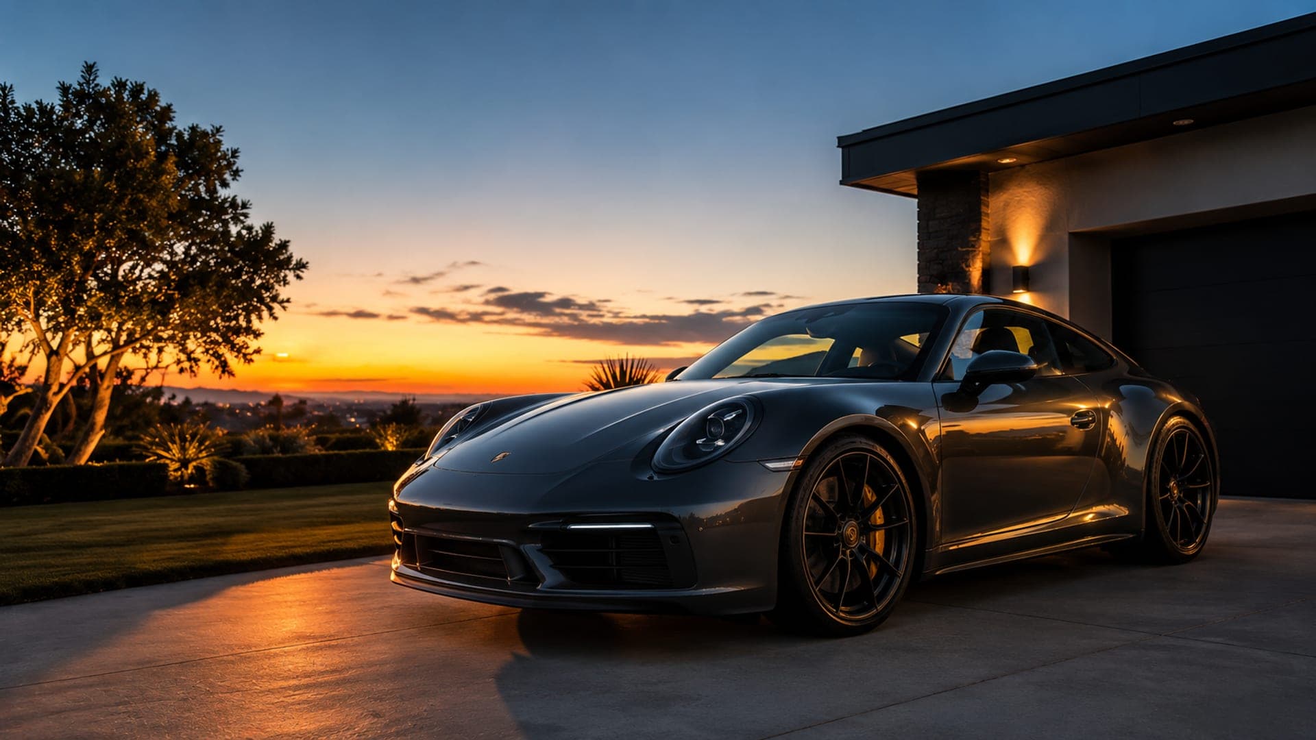 Freshly detailed luxury car at magic hour